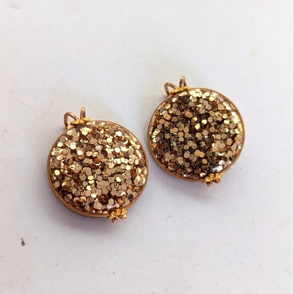 Vintage Retro Castlecraft Handmade Rolled Gold Chunky Glitter Clip On Earrings - Picture 2 of 7